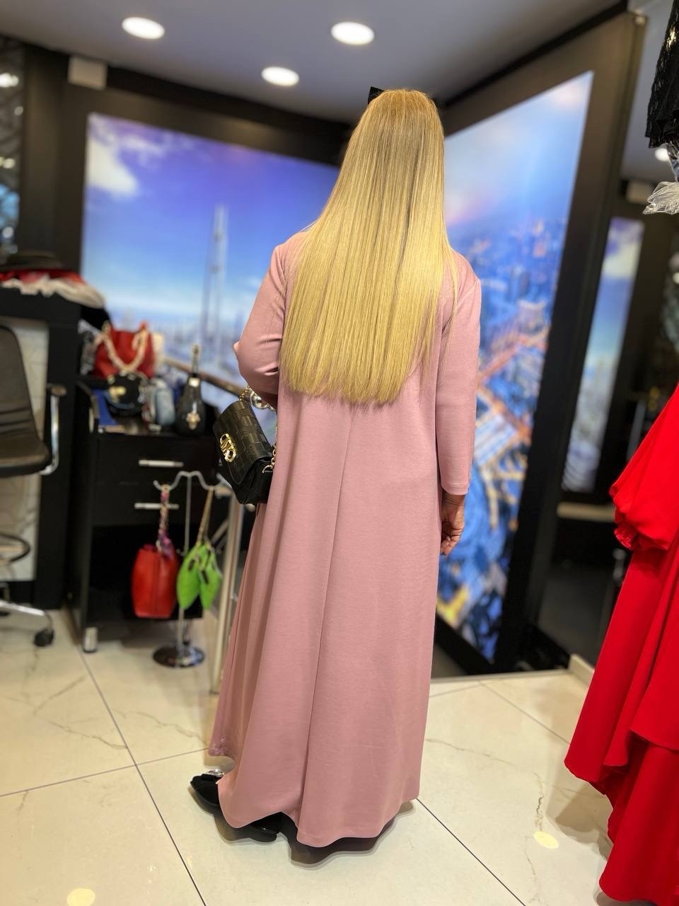 IZAR Rose Pink Floral Maxi Dress Sz 20/50 3D Flowers Cotton Blend Made Turkey