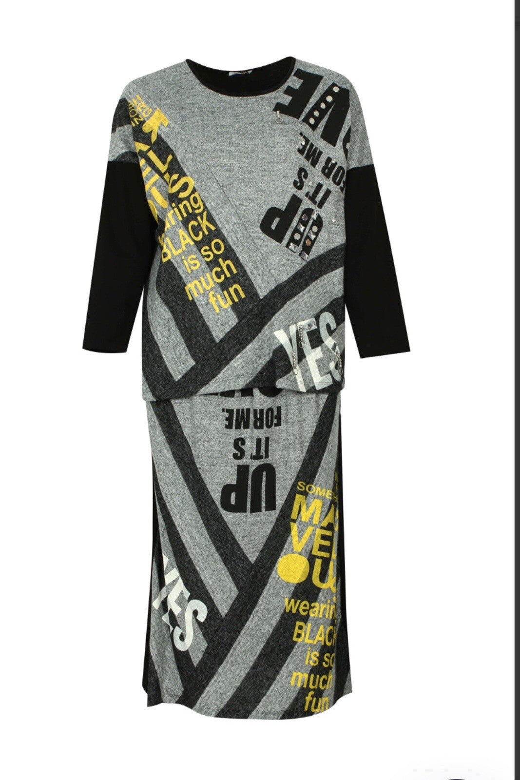 LaVelina 2 Pcs Suit, Gray Black Yellow Graphic Set Sz 18/48 Made In Turkey