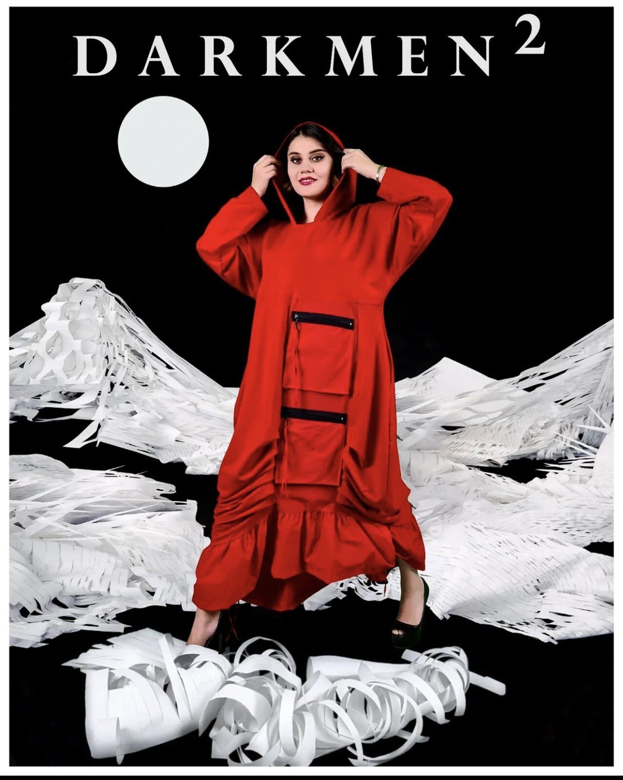 B-One Red Oversized Hoodie Dress w/ Zipper Pockets Sz 20/48 Made in Turkey