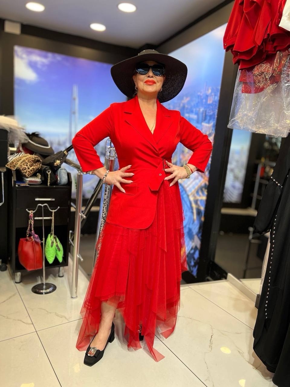 Izar Red Layered Mesh & Blazer Dress – Sz 10/42 – Stunning Statement Piece