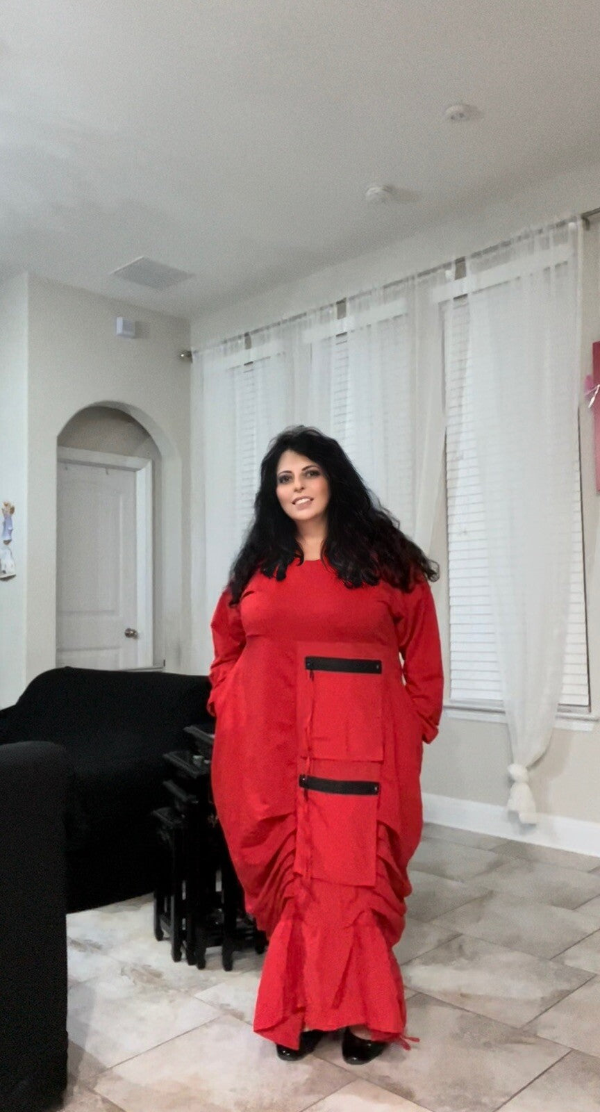 B-One Red Oversized Hoodie Dress w/ Zipper Pockets Sz 20/48 Made in Turkey