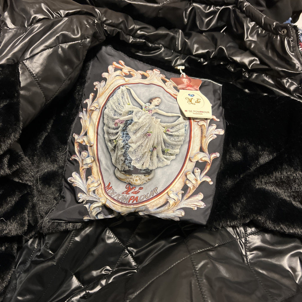 M’de Pompadur Black Oversized Puffer Jacket Knit Sleeves Logo 20/2 Turkey