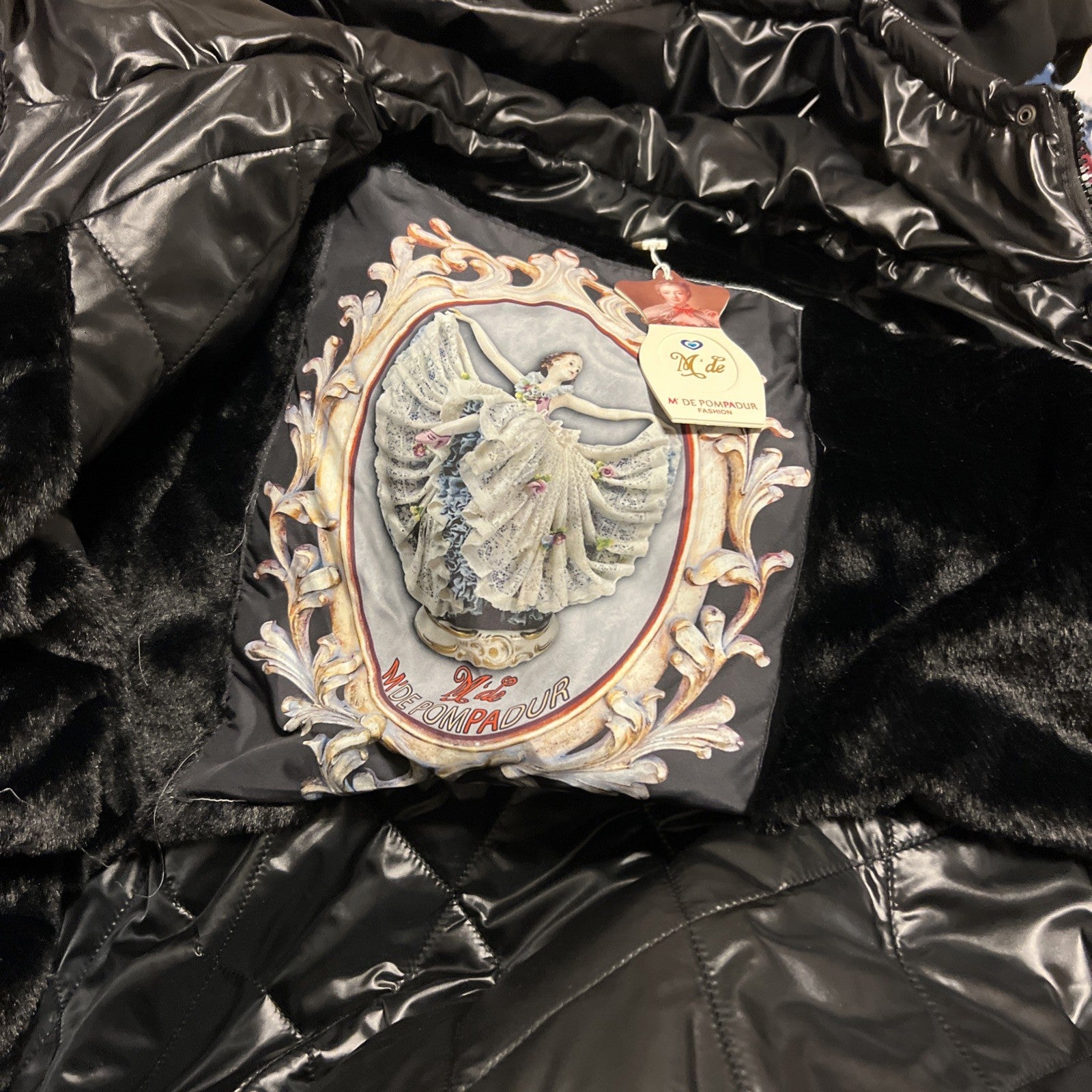 M’de Pompadur Black Oversized Puffer Jacket Knit Sleeves Logo 20/2 Turkey