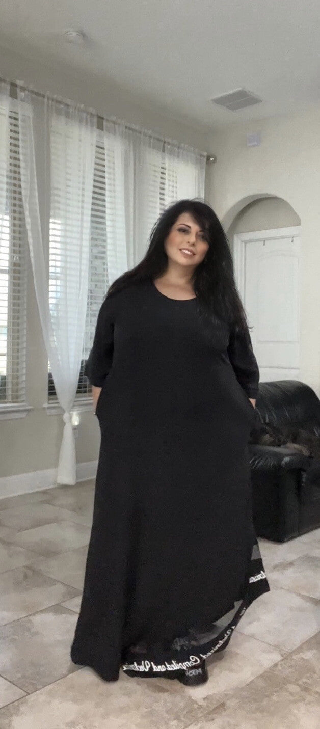M’De Pompadour Black Dress w/ Mesh Sleeves Sz 20/2 Made in Turkey
