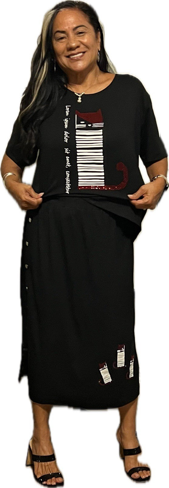 Darkwin 2 Pcs Suit, Black Cat Top & Skirt, Sz 16/2, Made In Turkey