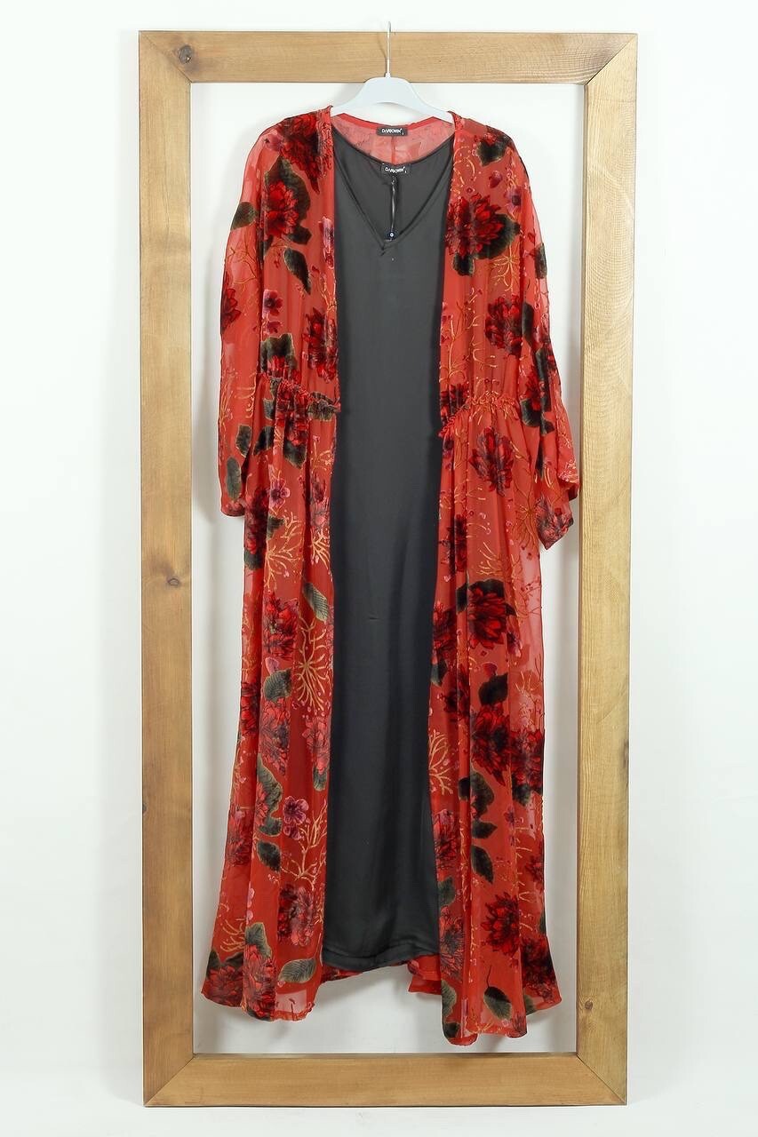 Darkwin 2 Pc Floral Duster & Slip Dress Set Sz 18/1 Made in Turkey