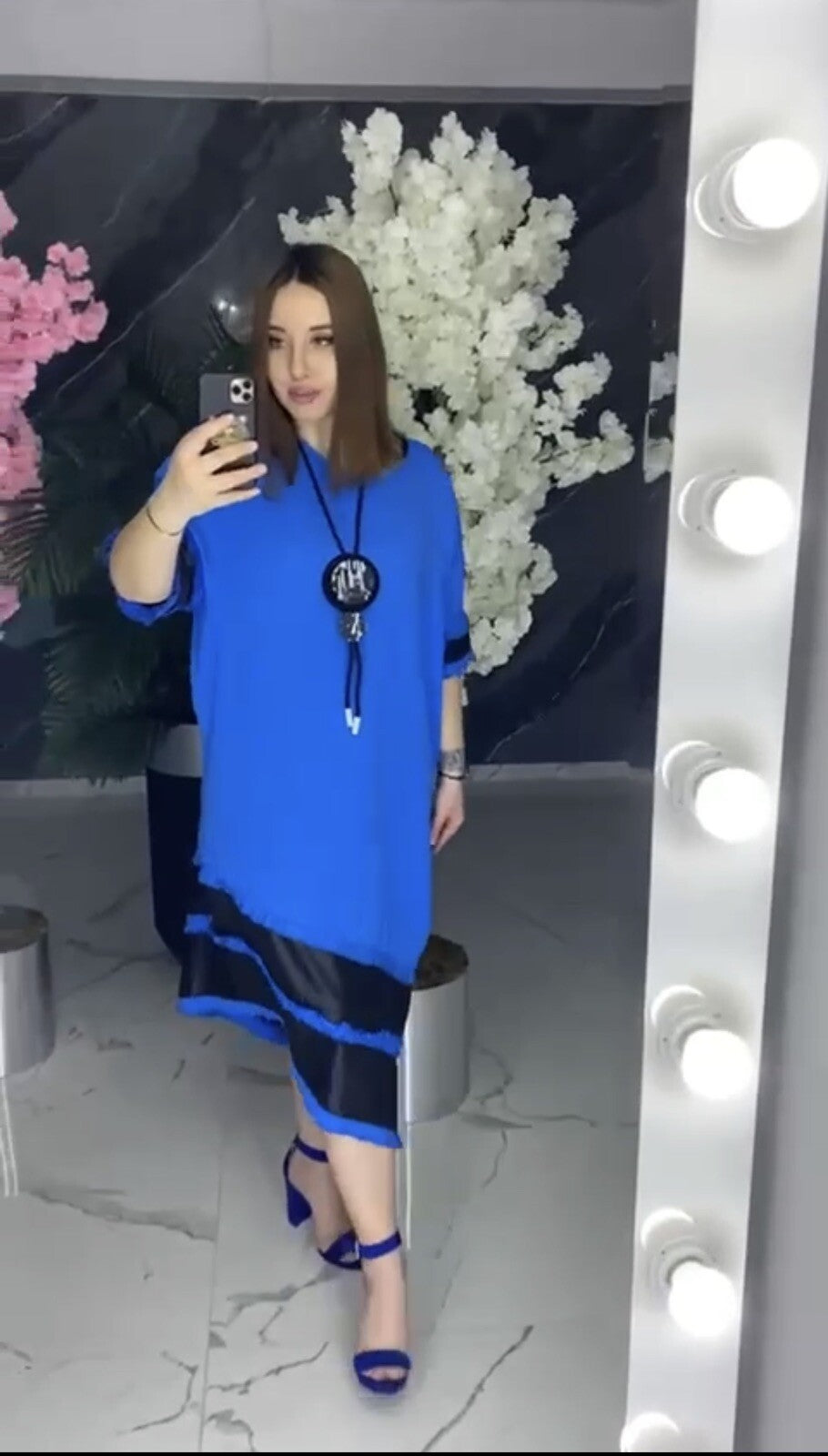 B-One Blue Black Asymmetrical Dress, Sz 12-46 Made in Turkey
