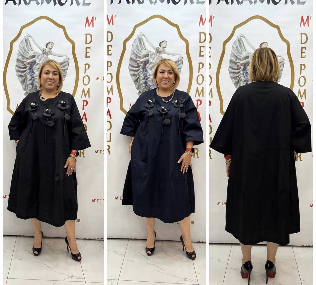 Chic MyLifess Black Dress w/ 3D Floral Appliqué, Sz 20/1 Plus Size
