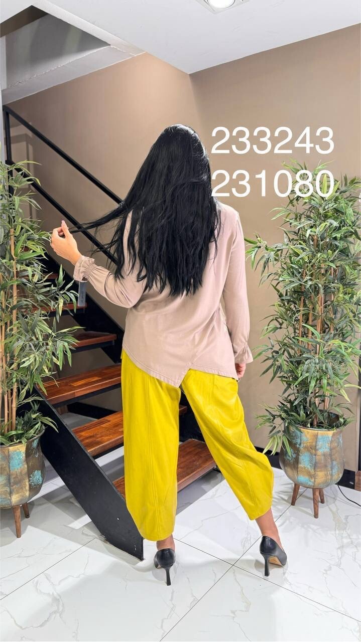 Alyans Eco Leather Pants Sz 20 Mustard Yellow Cropped Style Made In Turkey
