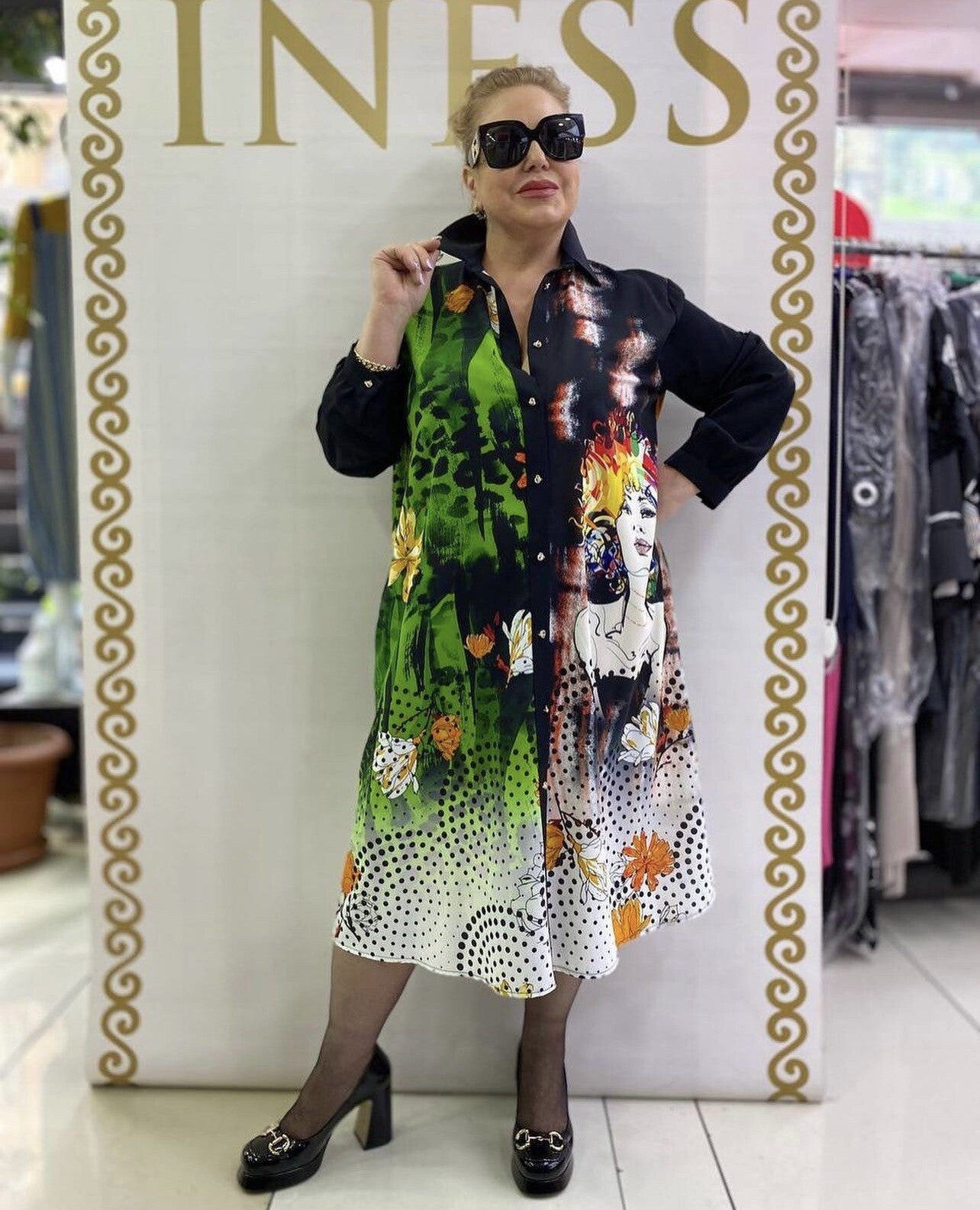 Poyes Dress Sz 20/2 Multicolor Face Print Floral Made In Turkey