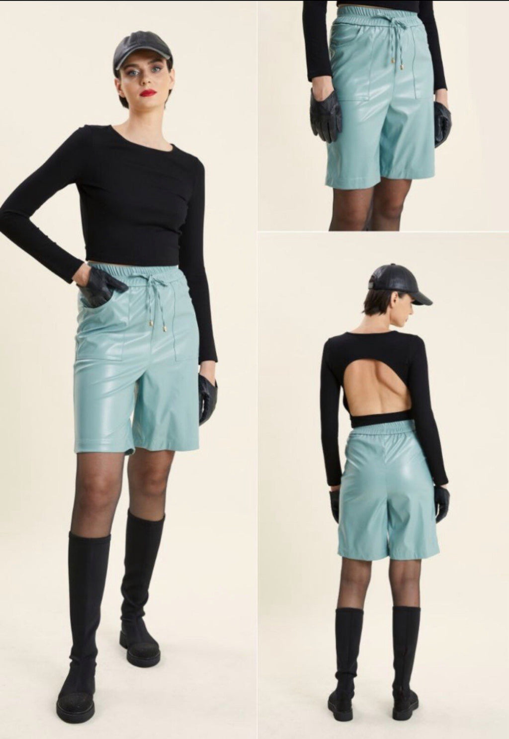 ✨ Verda Eco Leather Shorts Sz 14/46 Mint Green Made In Turkey