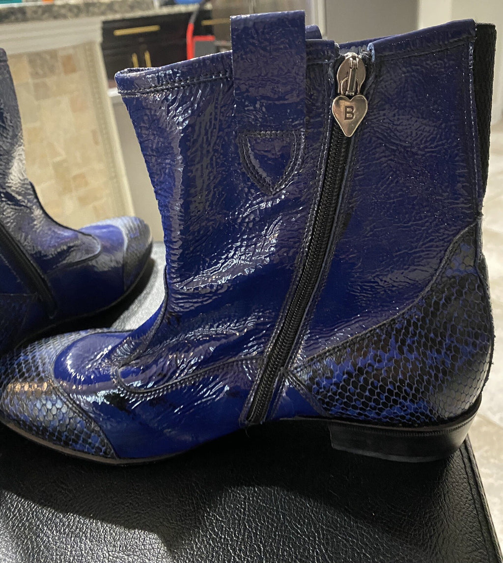 Bouton Black Boots, Beautiful Blue Leather, Made In Italy Sz 8.5 (39)