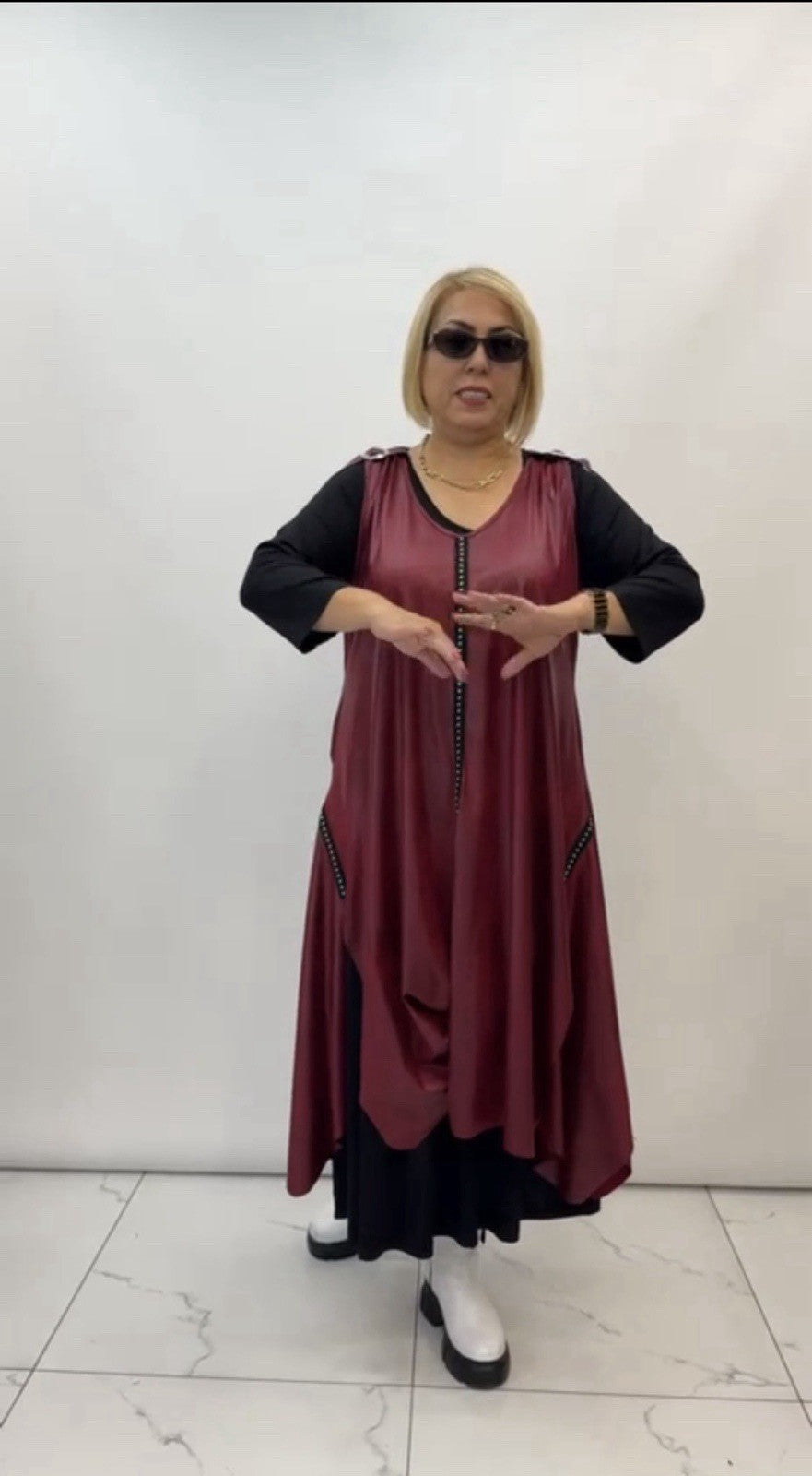 Vestido 2-Piece Draped Dress Set Burgundy Black Plus Size 18 Turkey