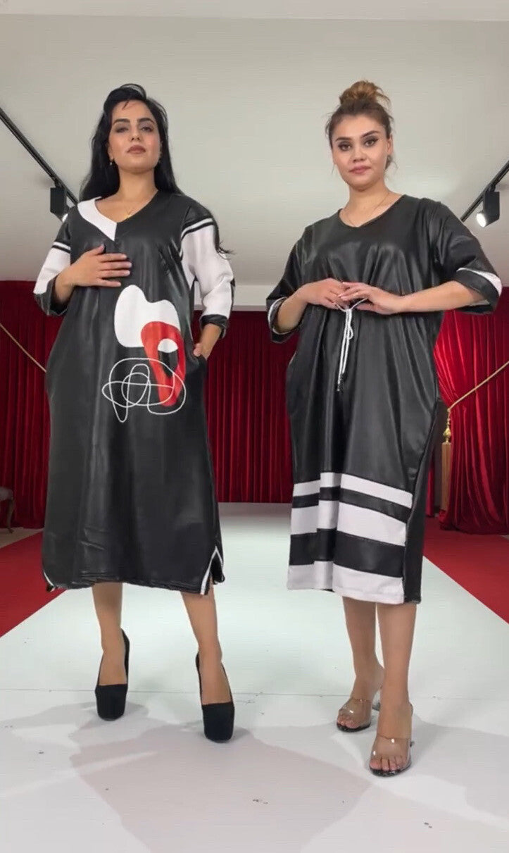 ✨ Darkwin Eco Leather Dress Sz 16-18 Modern Art Design Made In Turkey