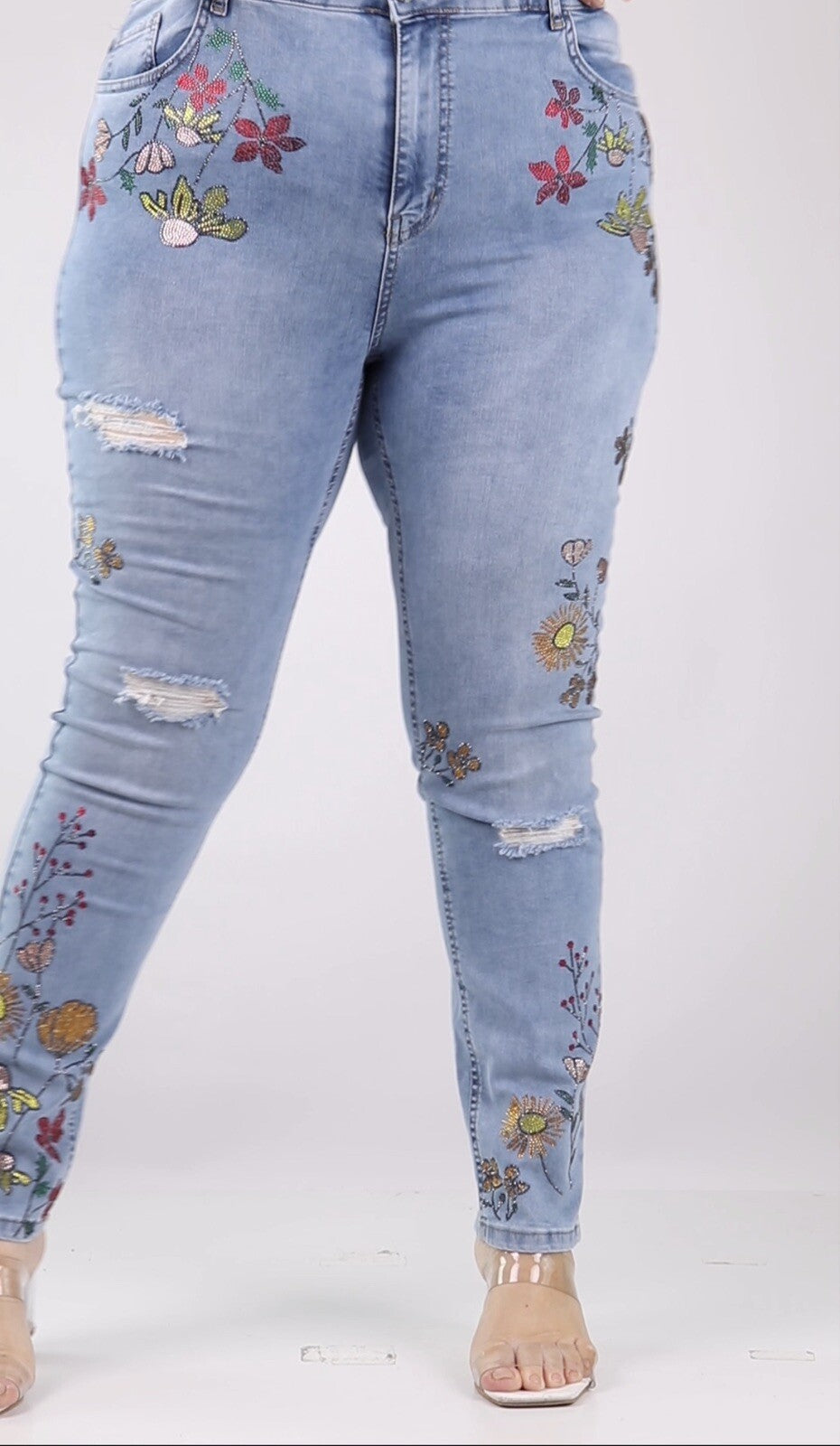 Zanessi Floral Ripped Jeans Sz 22/54 Distressed Embroidered Turkey