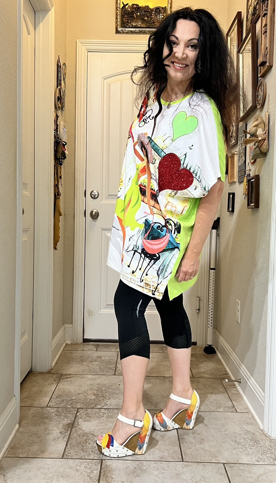LaVelina Lime Green Graphic Oversized Top Sz 3XL Made In Turkey