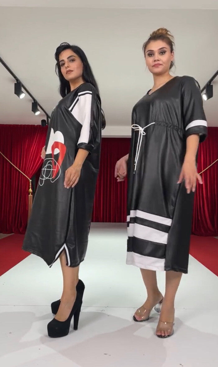 ✨ Darkwin Eco Leather Dress Sz 16-18 Modern Art Design Made In Turkey