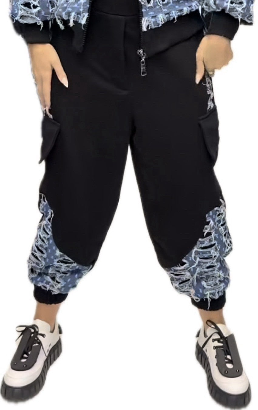 H4 oversized Pants denim & black sz 12/38 made in Turkey