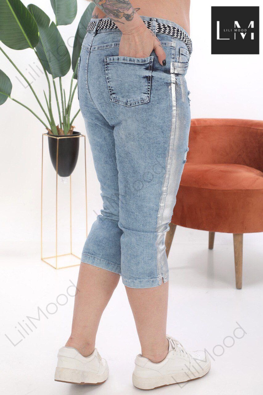 LaMaxx Ripped Cropped Jeans Sz 12/3, Side Stripe, Made In Turkey