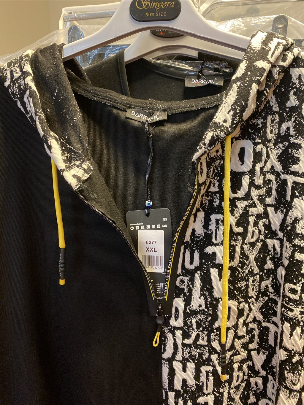 Darkwin Kaftan Dress Hoodie Style Sz 2XL Black White Made In Turkey