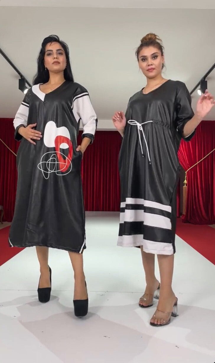 ✨ Darkwin Eco Leather Dress Sz 16-18 Modern Art Design Made In Turkey