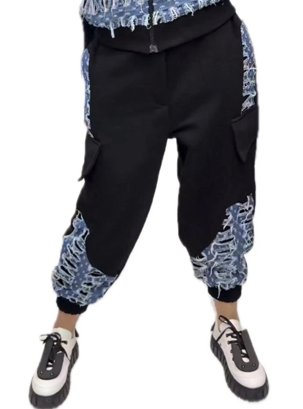 H4 oversized Pants denim & black sz 12/38 made in Turkey