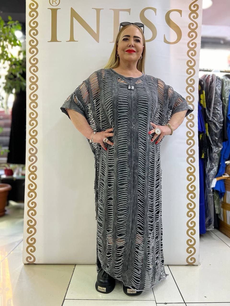 B-One Distressed Sheer Maxi Dress Sz 18/44 Made in Turkey