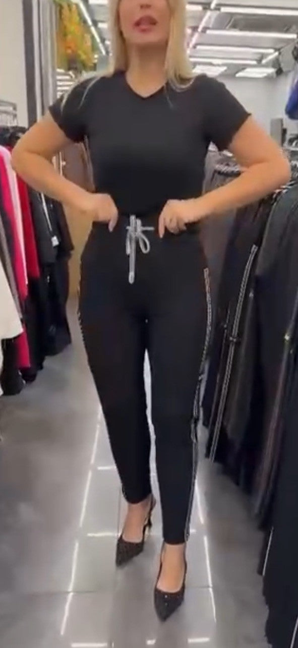 LaMaxx Black Pants Chain Side Trim Drawstring Waist Sz 12/42 Turkey