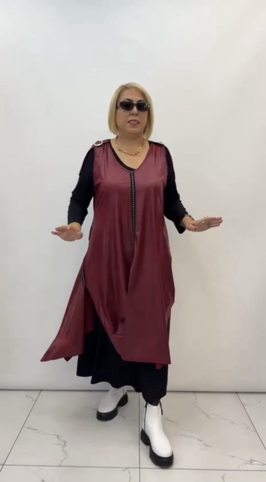 Vestido 2-Piece Draped Dress Set Burgundy Black Plus Size 18 Turkey