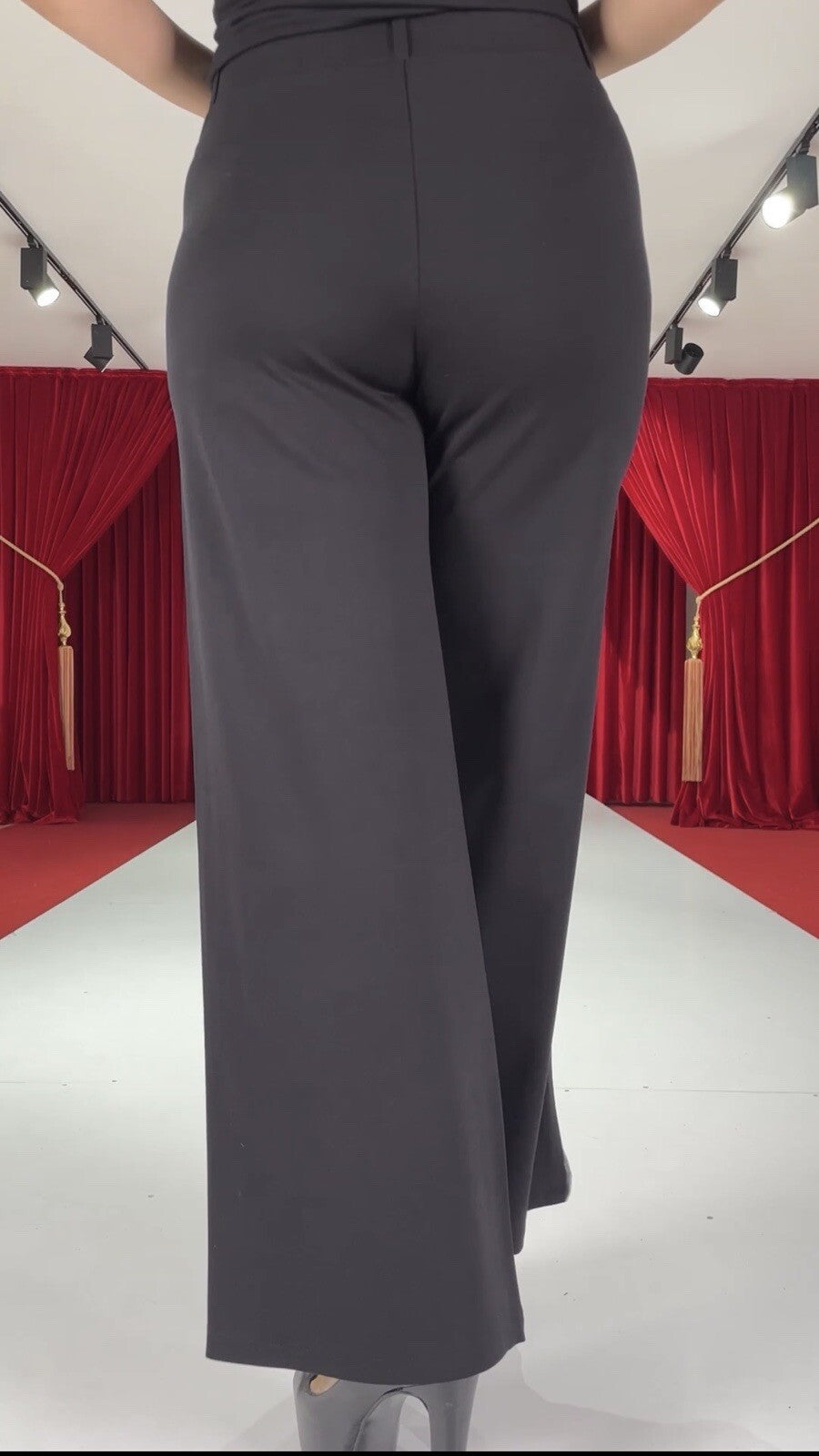 Zanessi Palazzo Pants Sz 20/54 Black Wide Leg Stretch Made In Turkey