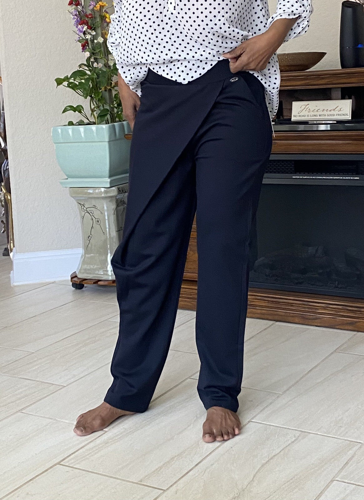Zanessi Navy Asymmetrical Pants Sz 10/44 – Chic Draped Style, Made in Turkey
