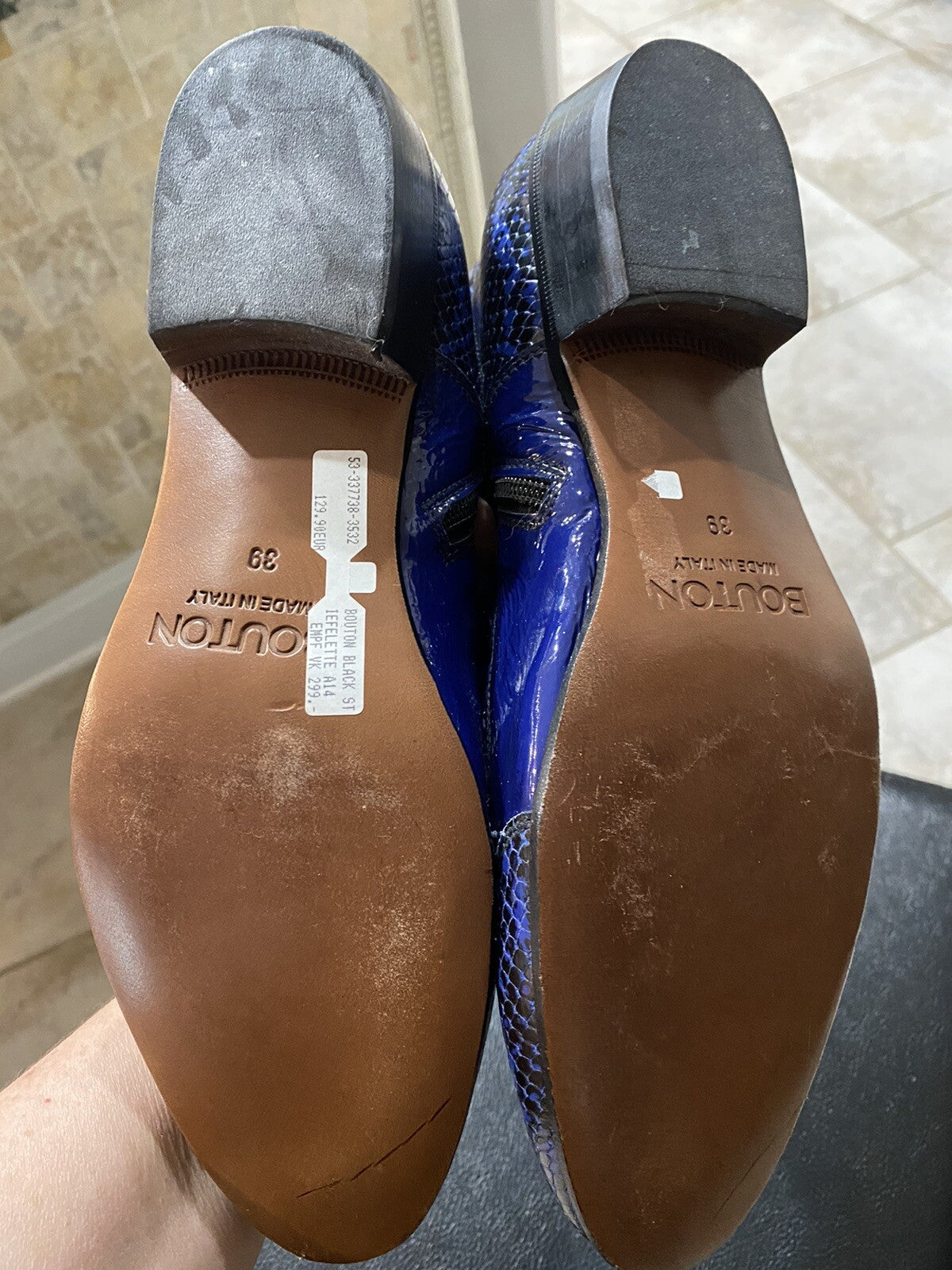 Bouton Black Boots, Beautiful Blue Leather, Made In Italy Sz 8.5 (39)