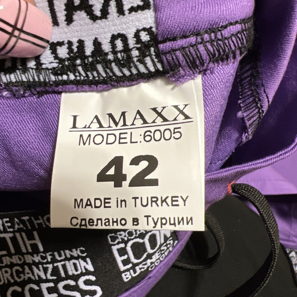 Lamaxx Purple Capri Pants Sz 8/42 Stretch Print Detail Made In Turkey