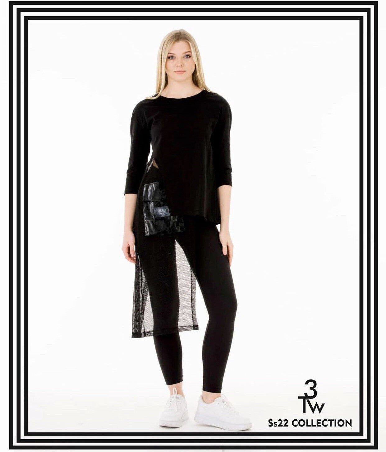 3TW Asymmetrical Mesh Black Top Sz XS Made In Turkey