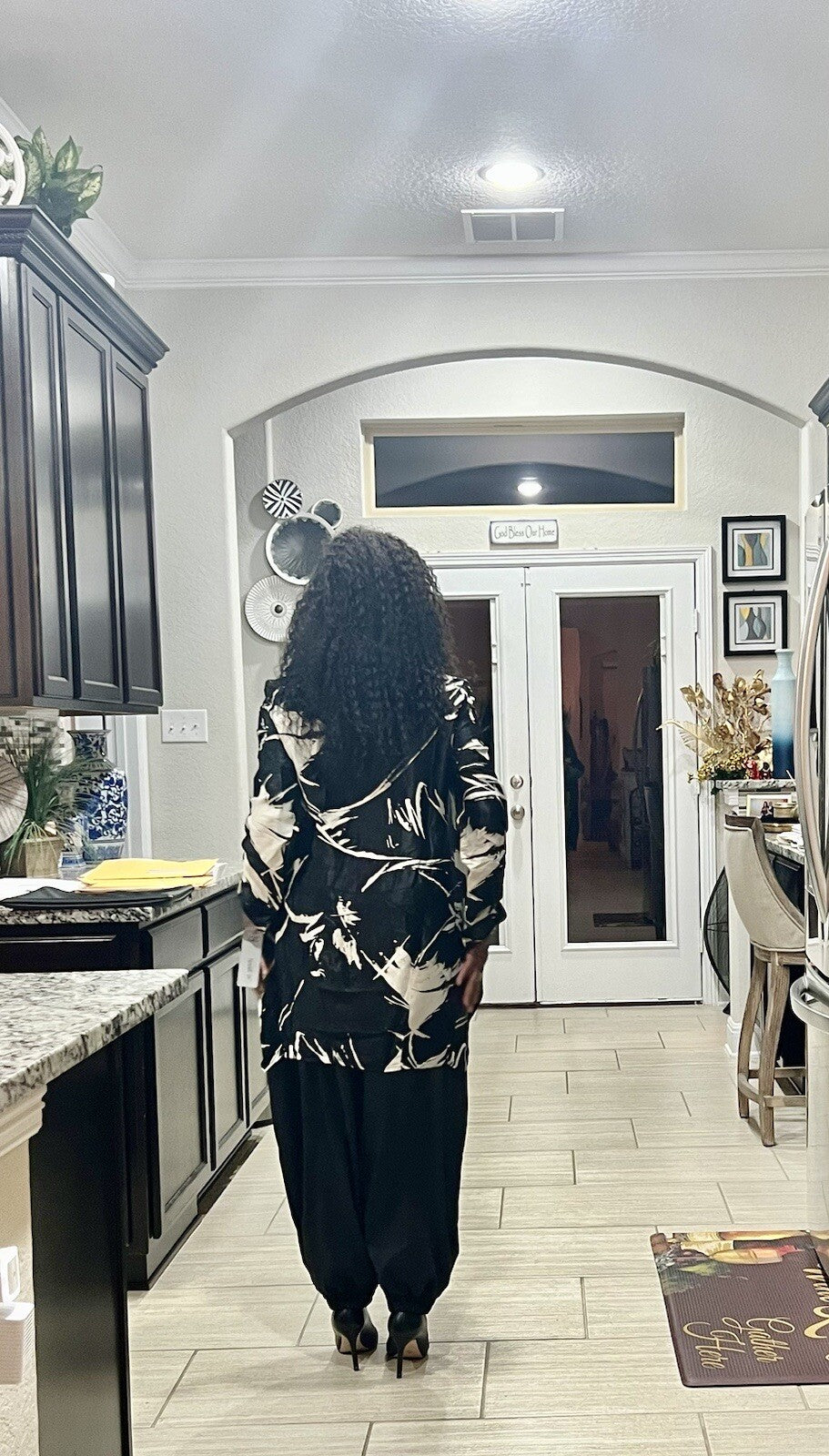 Alyans Black White Abstract Top Silky Oversized Blouse Sz 16 Made Turkey