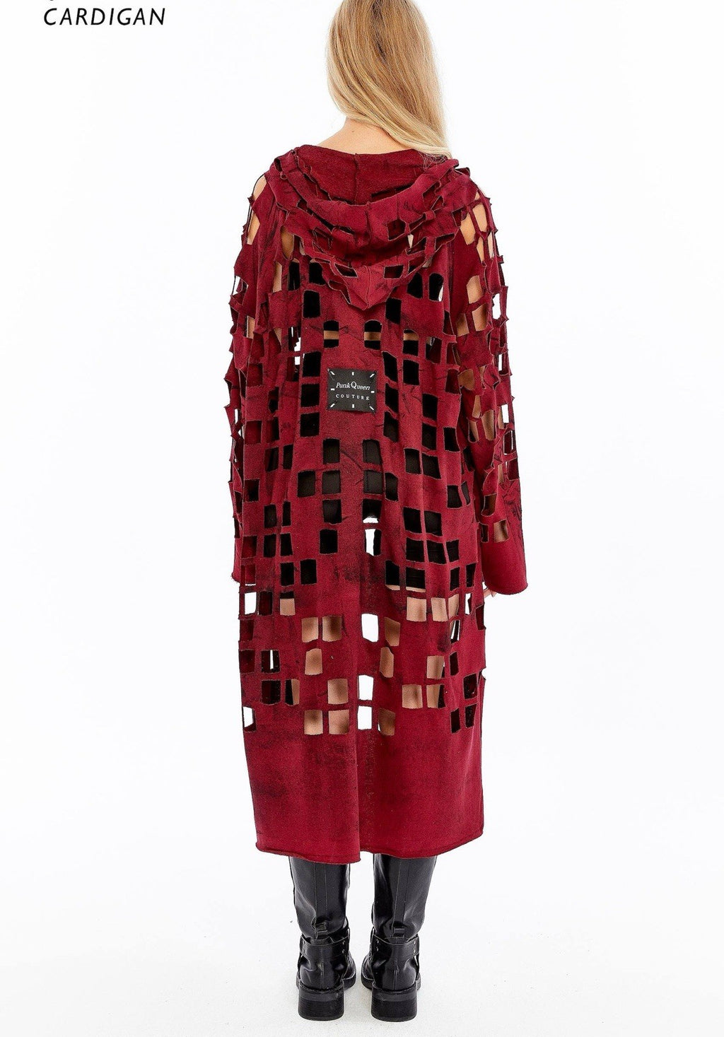 Punk Queen Burgundy Cut-Out Hooded Cardigan Sz M Longline Edgy Coat Turkey