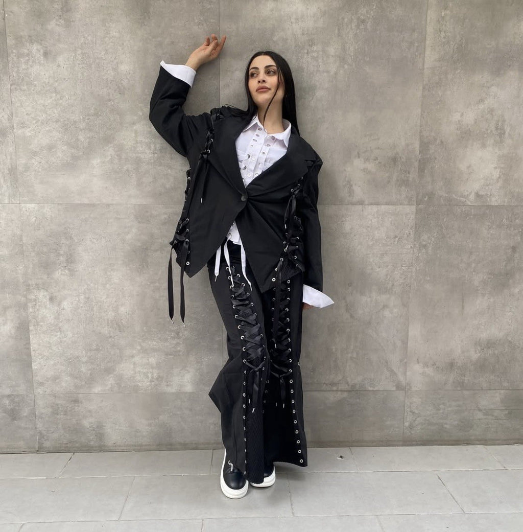 H4 Lace-Up Wide Leg Pants, Unique Streetwear Style, Sz 8/38 Turkey