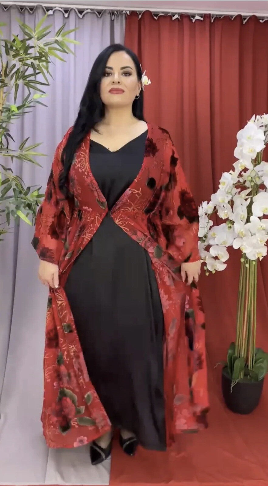 Darkwin 2 Pc Floral Duster & Slip Dress Set Sz 18/1 Made in Turkey