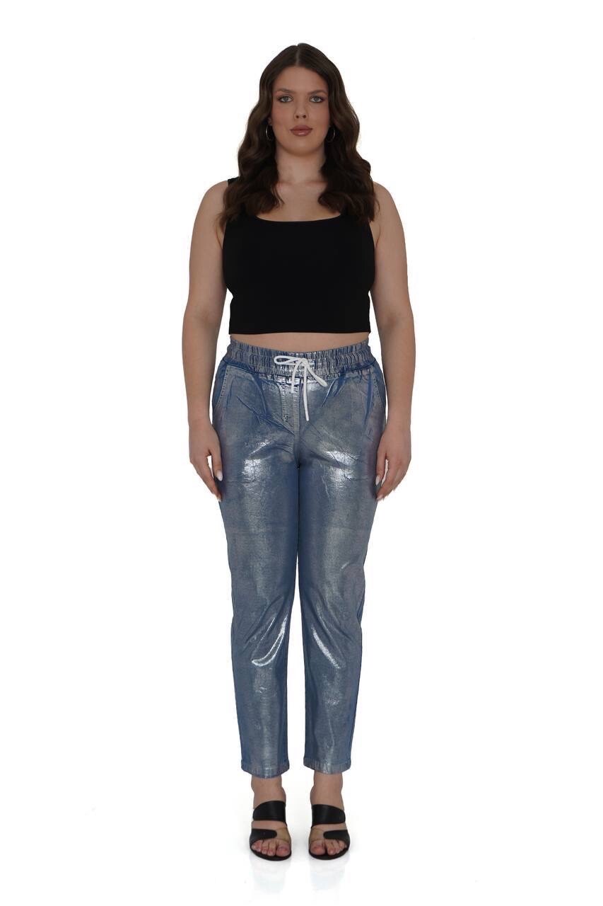 Bi&Ka Metallic Jeans, Silver Jogger Style Denim, Sz 24/56 Turkey