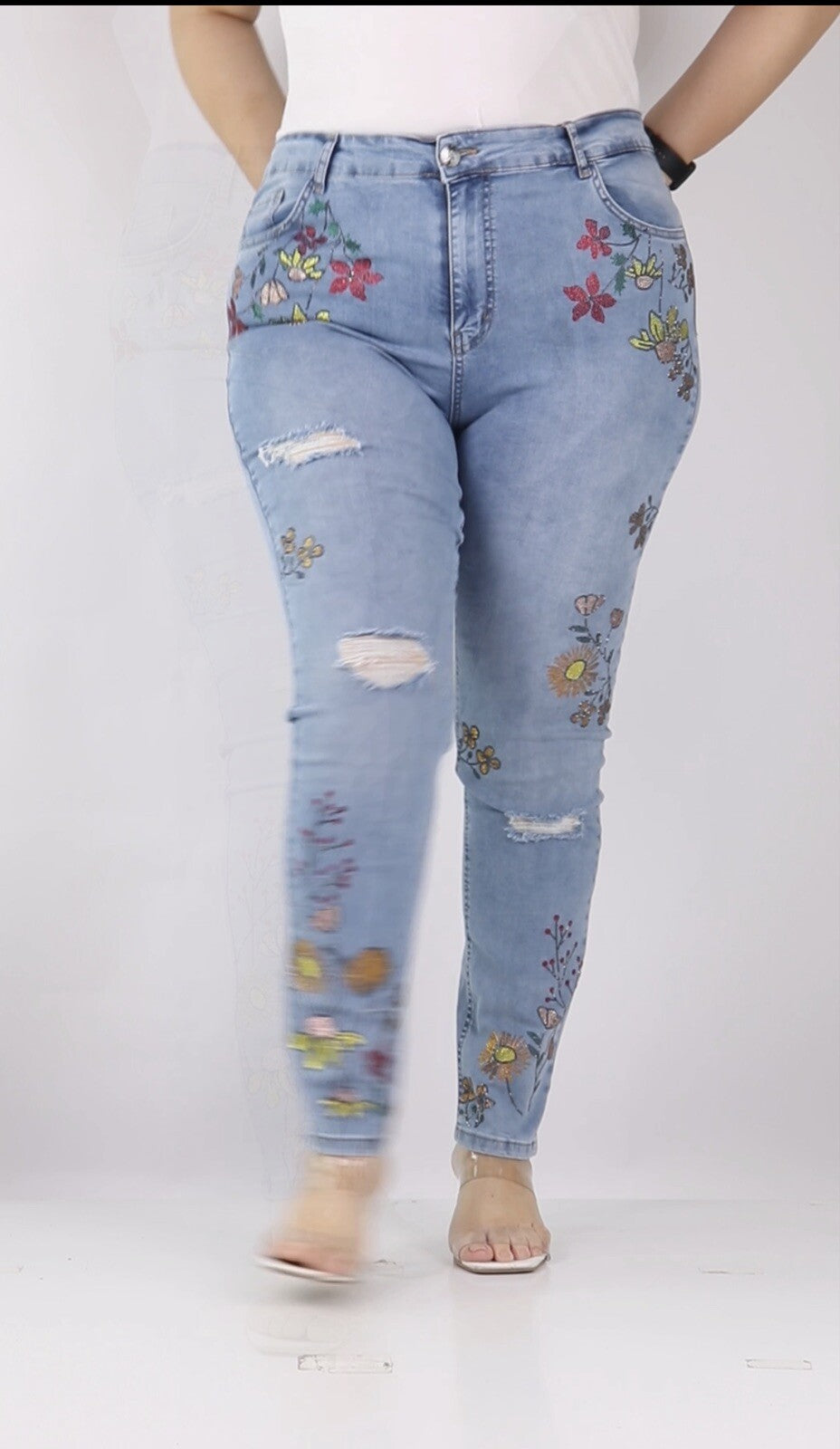 Zanessi Floral Ripped Jeans Sz 24/54 Distressed Embroidered Turkey