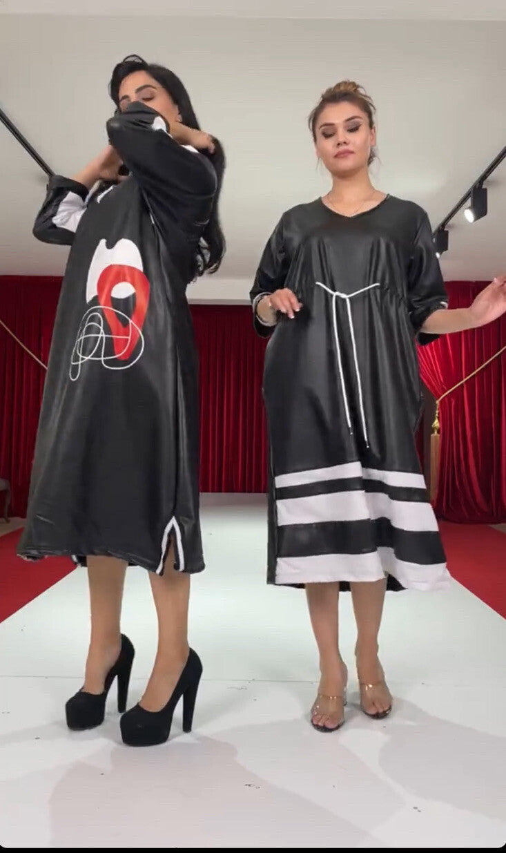 ✨ Darkwin Eco Leather Dress Sz 16-18 Modern Art Design Made In Turkey