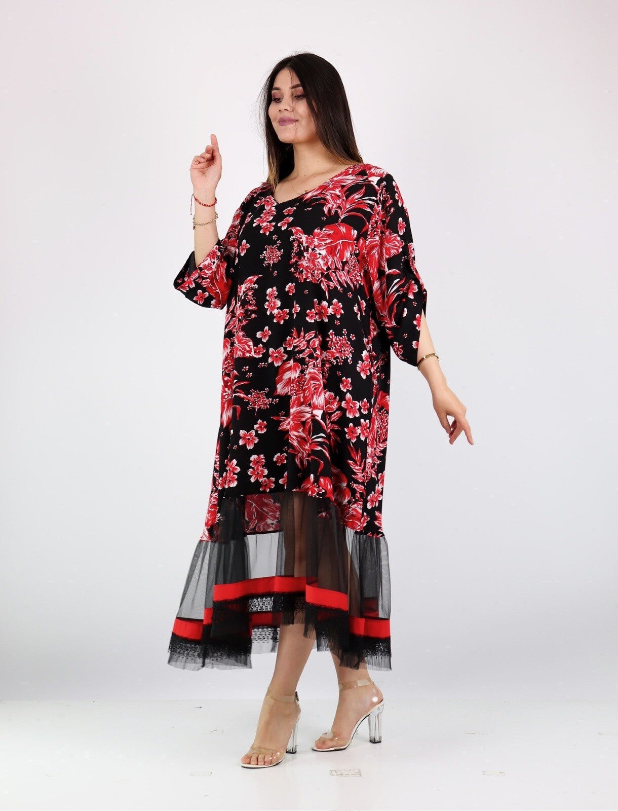 SALE!!!!! Darkwin Oversized Floral Mesh Hem Dress Sz 22-24/2 Made in Turkey