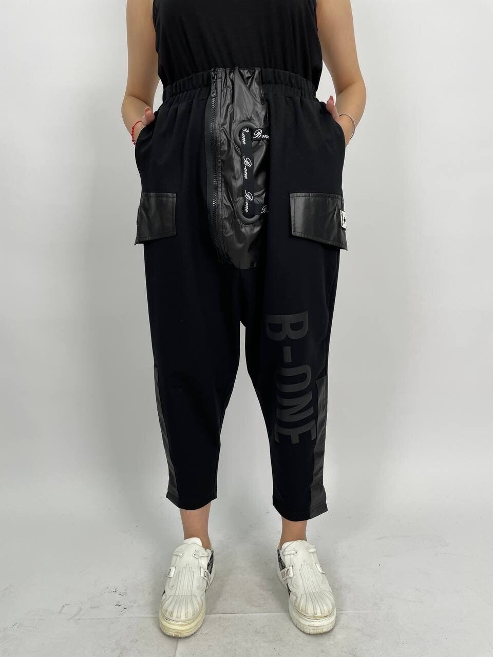 B-One Edgy Eco Leather Patch Pants Sz 16-18/46 Made in Turkey