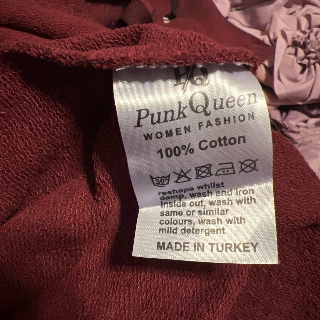 Punk Queen Burgundy Cut-Out Hooded Cardigan Sz XL Longline Edgy Coat Turkey