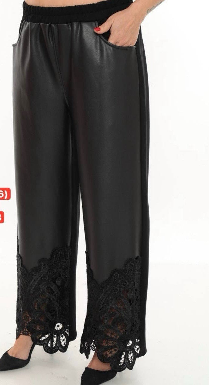 ✨ Divas Eco Leather Pants w/ Lace Hem Sz 20/2 Plus Made In Turkey