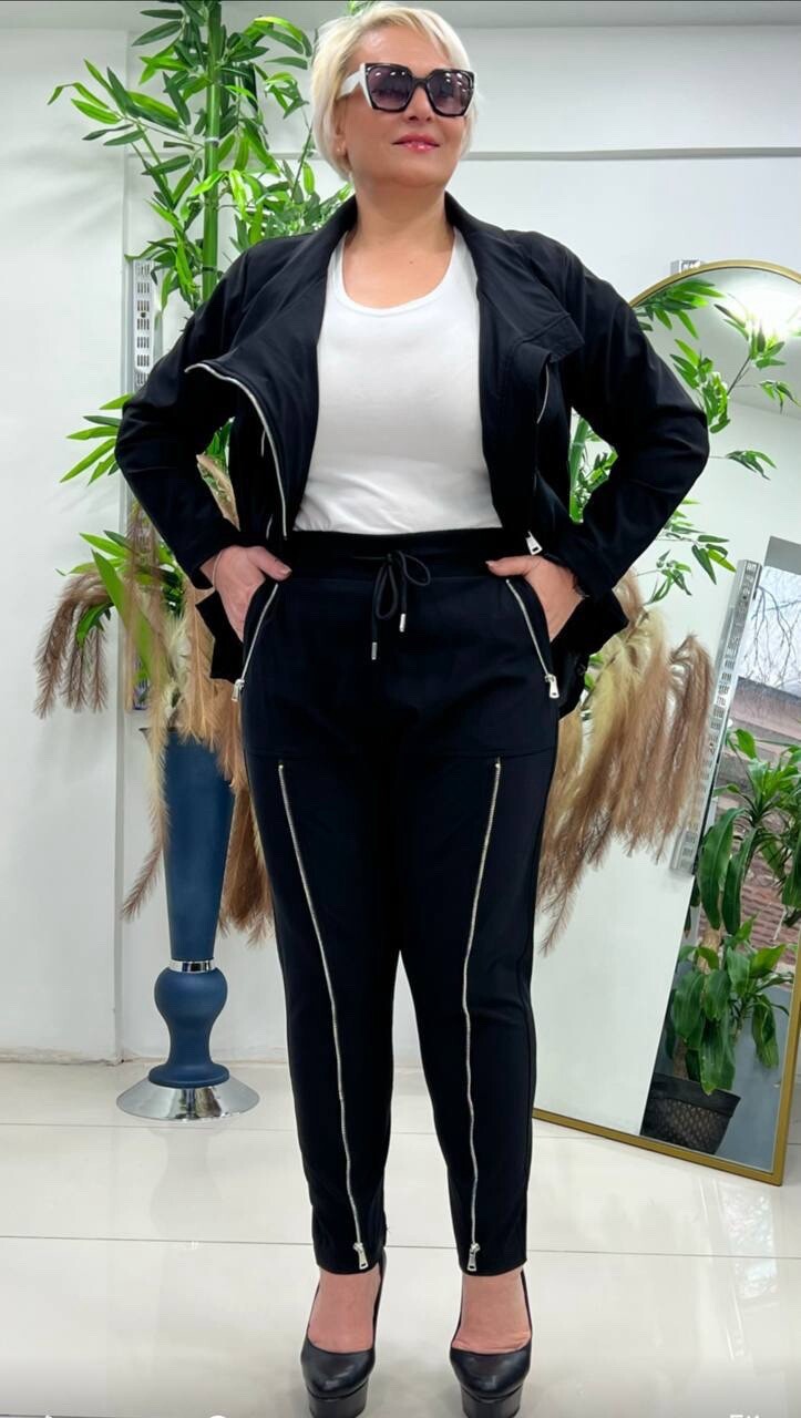 Selly Black Pants w/ Zippers Sz 22/54 Stretch Fit Made In Turkey