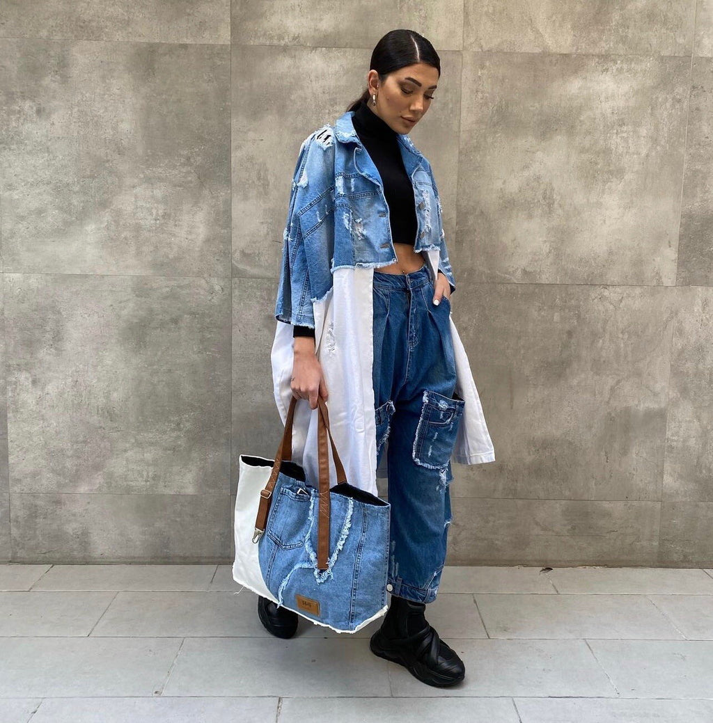 H4 Oversized Jean Jacket, One Size. Made In Turkey