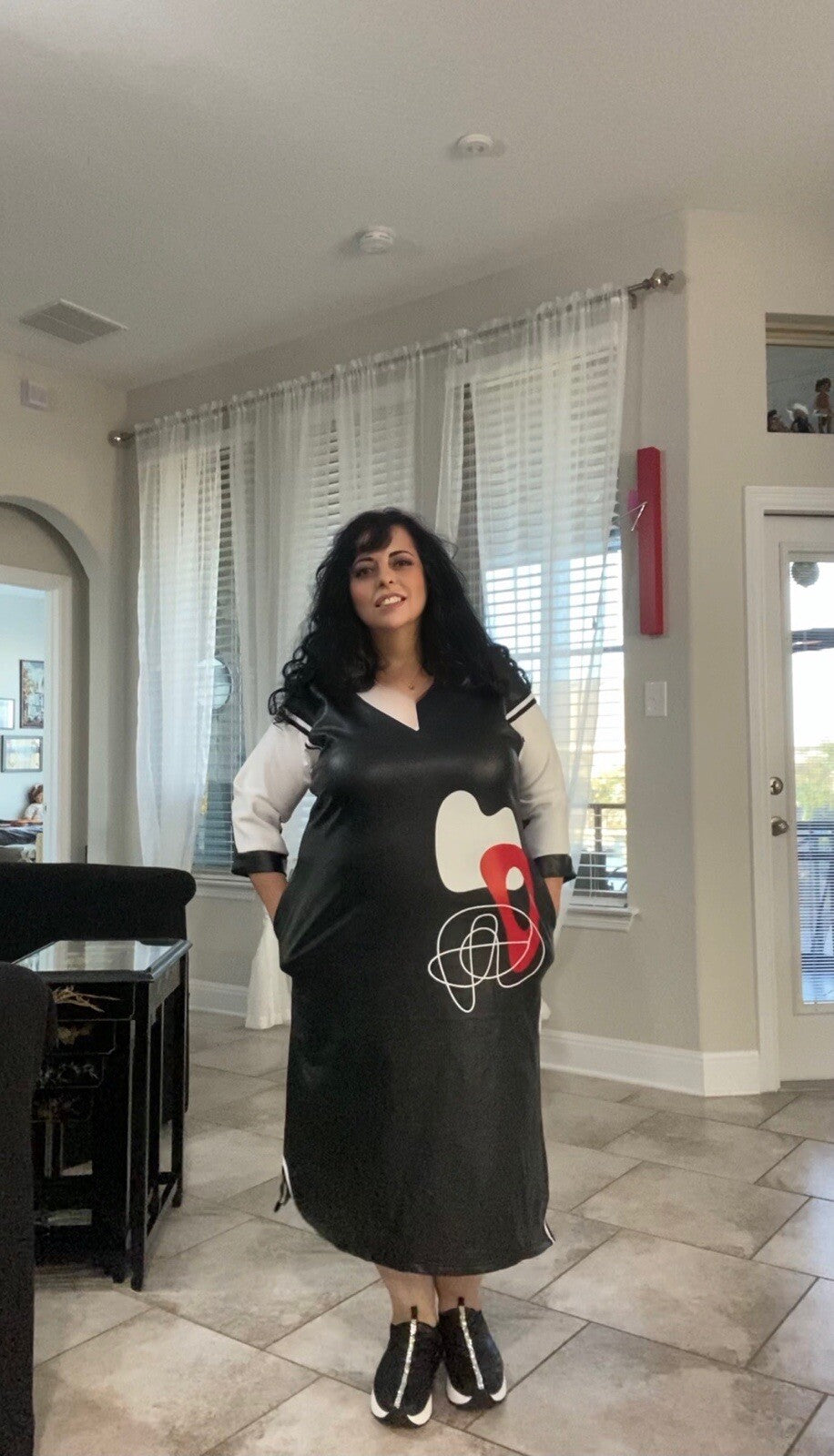 ✨ Darkwin Eco Leather Dress Sz 16-18 Modern Art Design Made In Turkey