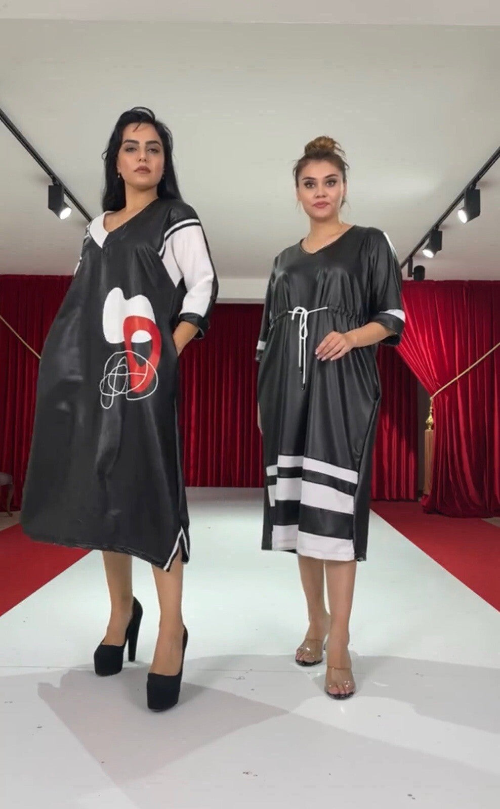 ✨ Darkwin Eco Leather Dress Sz 16-18 Modern Art Design Made In Turkey