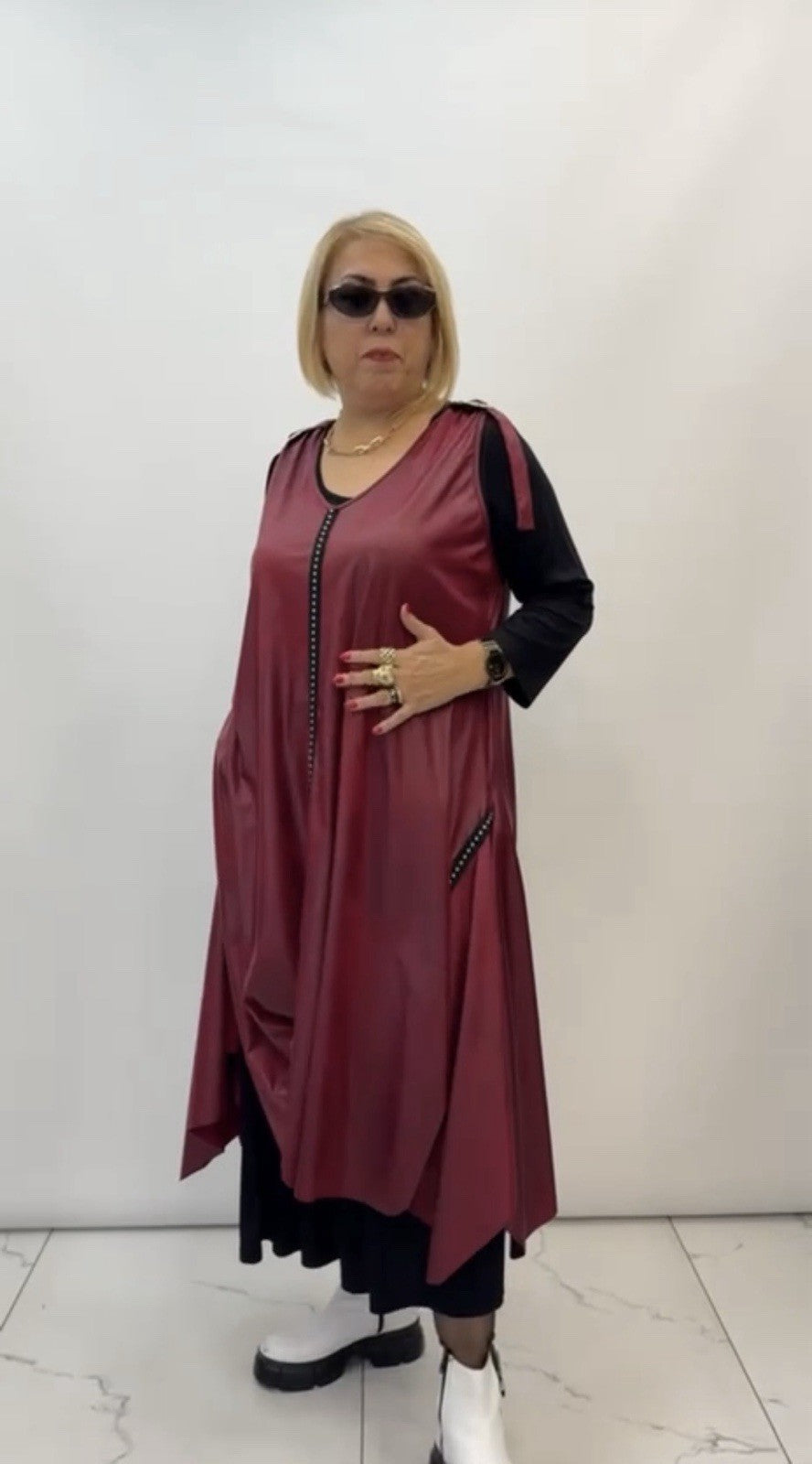 Vestido 2-Piece Draped Dress Set Burgundy Black Plus Size 18 Turkey